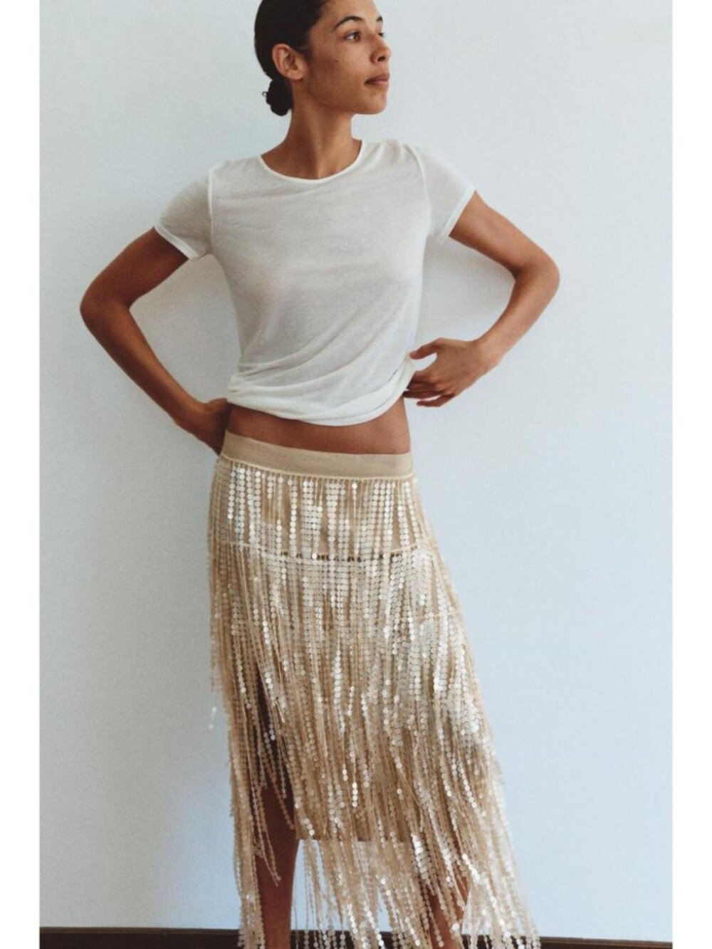 ZARA SEQUIN FRINGE MIDI SKIRT 2488/708/712